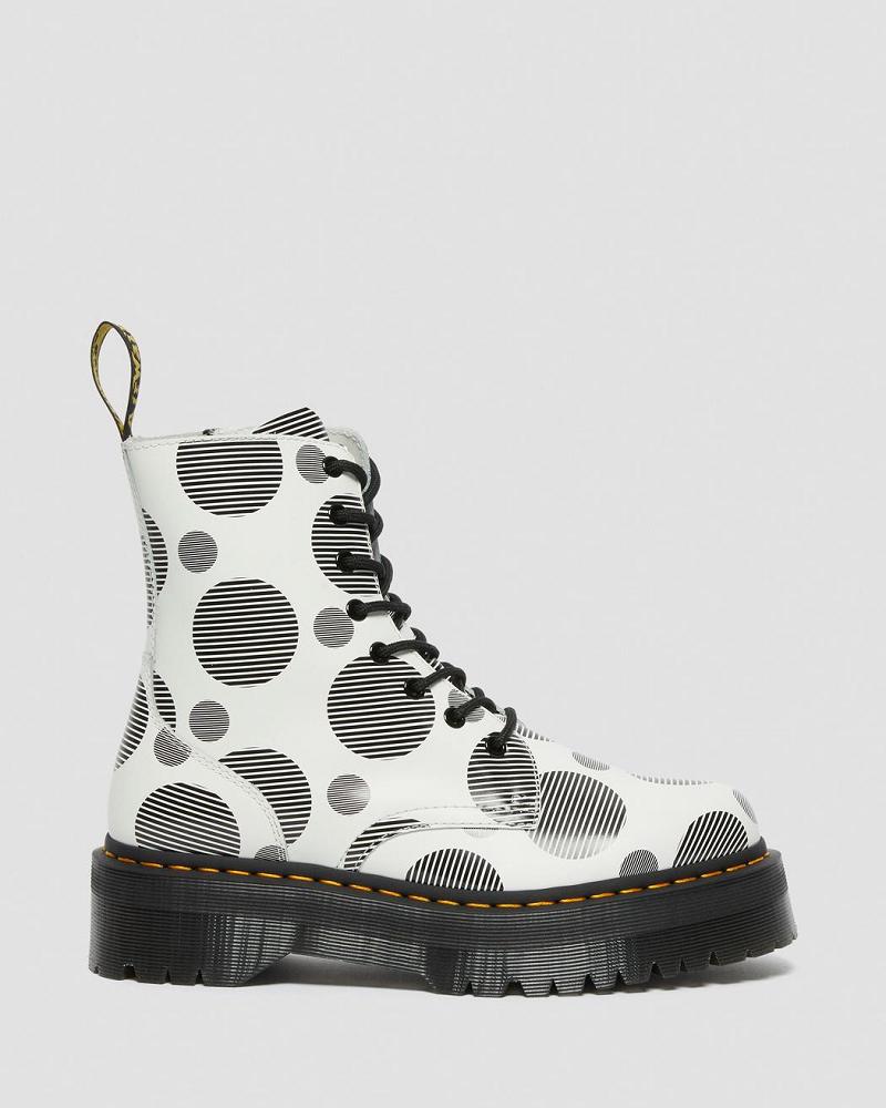 Men's Dr Martens Jadon Polka Dot Smooth Leather Platform Boots White | AU 558QMA